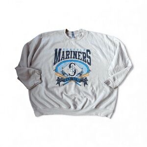 Seattle Mariners Unisex  MLB Beige Blue Crewneck Sweatshirt 3XL Baseball Casual